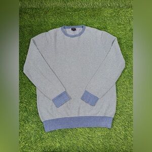 J.Crew Men’s Medium Blue White Striped Crewneck Sweater 100% Cotton